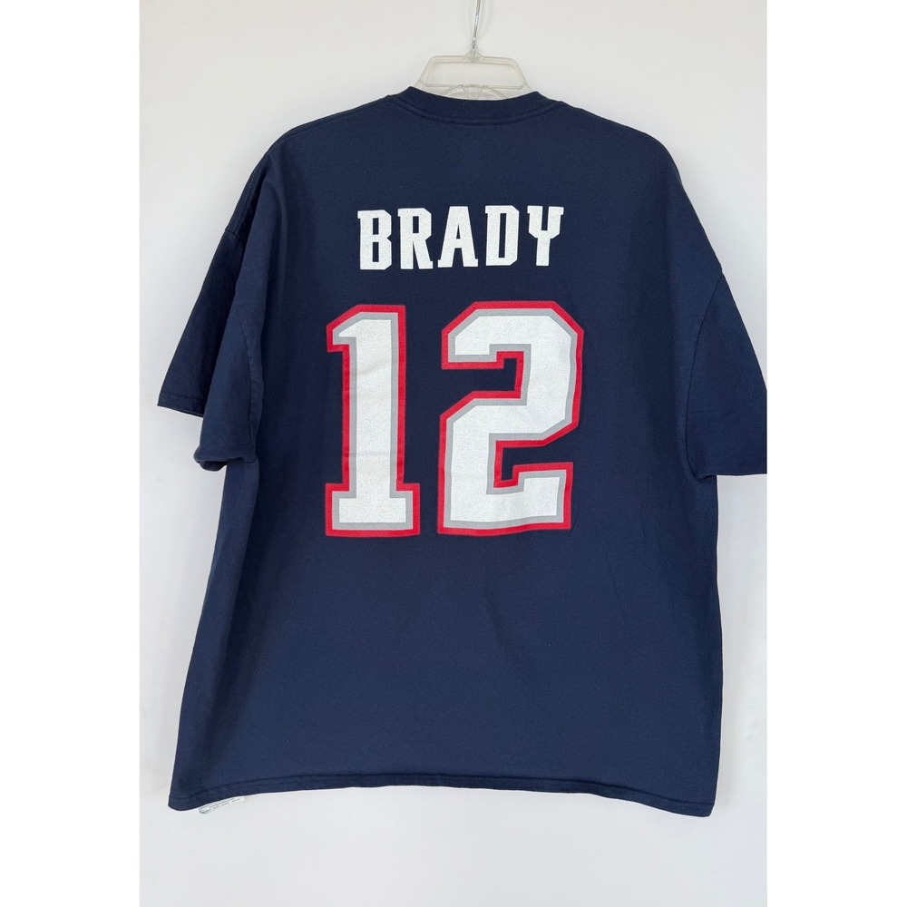 Majestic NFL New England Patriots Tom Brady‎ # 12 Tee T-Shirt Mens 2XL Navy Blue